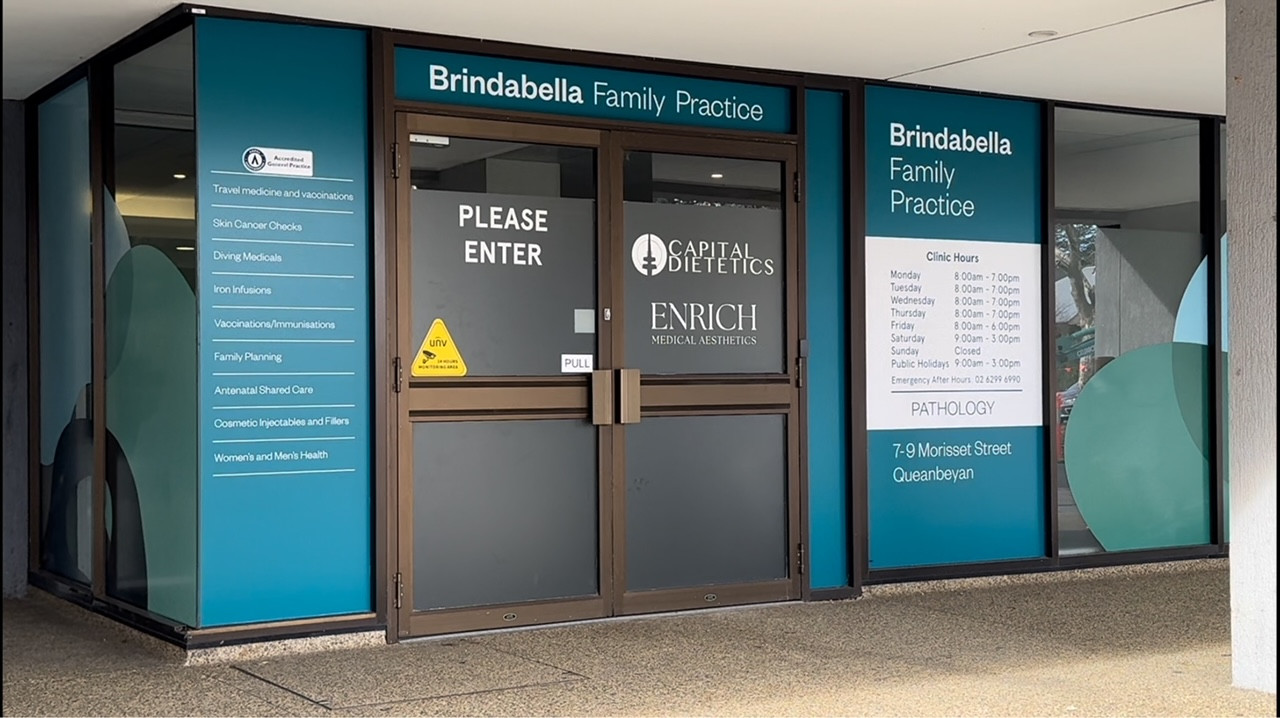 Front doors of the Queanbeyan urgent care clinic.