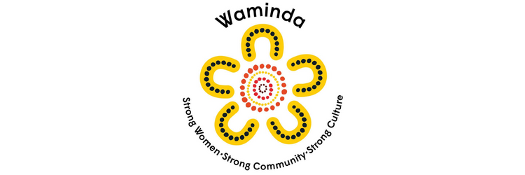 Waminda logo, a yellow flower with a red circle in the centre of the flower.